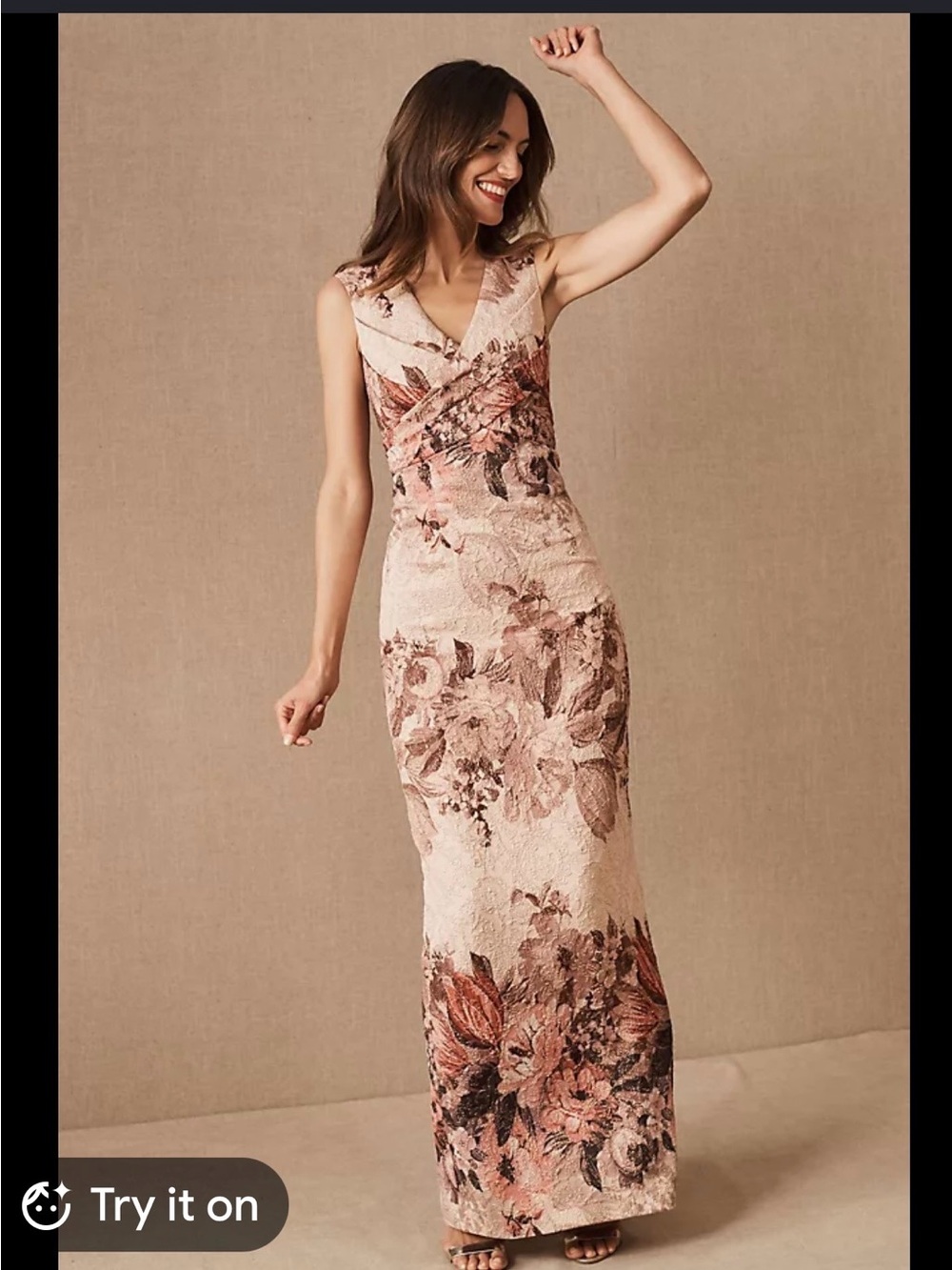 NWT- Adrianna Papell Blush and Rose Floral Jacquard Maxi Dress